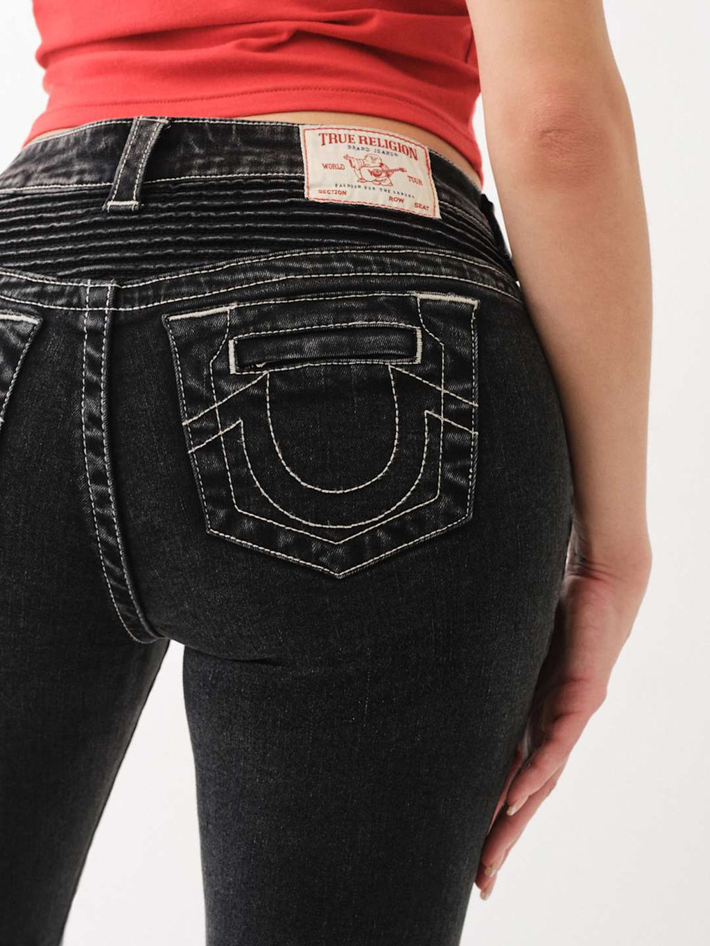 True Religion Billie Jeans Mid Rise Moto Straight Black