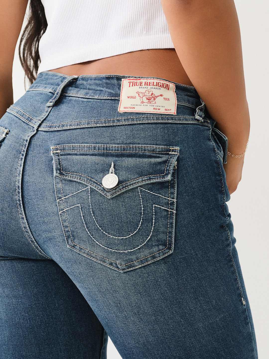 True Religion Becca Jeans Mid Rise Flap Bootcut Blue