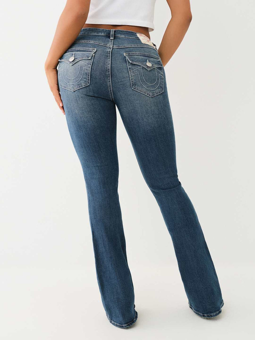 True Religion Becca Jeans Mid Rise Flap Bootcut Blue