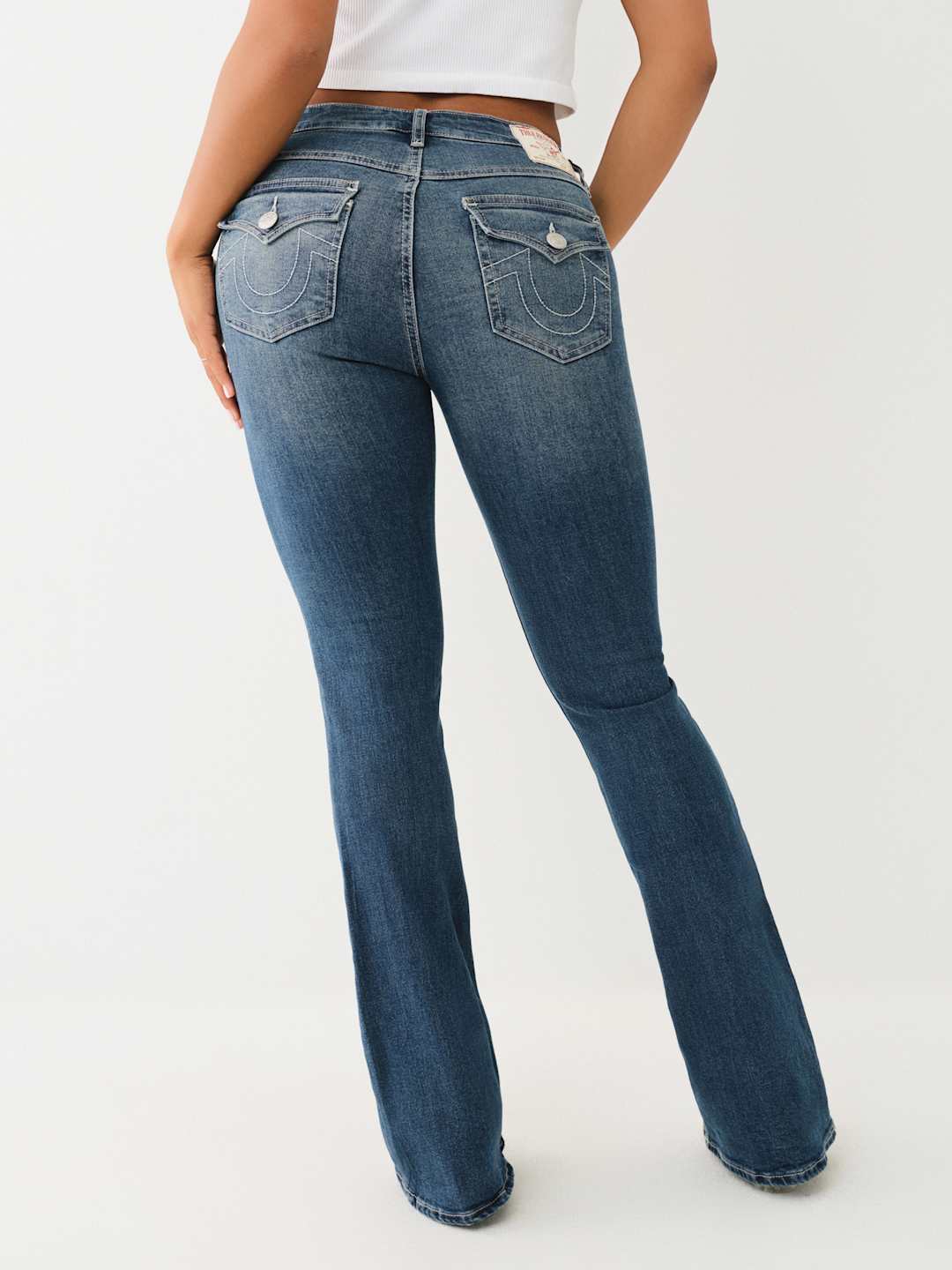 True Religion Becca Jeans Mid Rise Flap Bootcut Blue