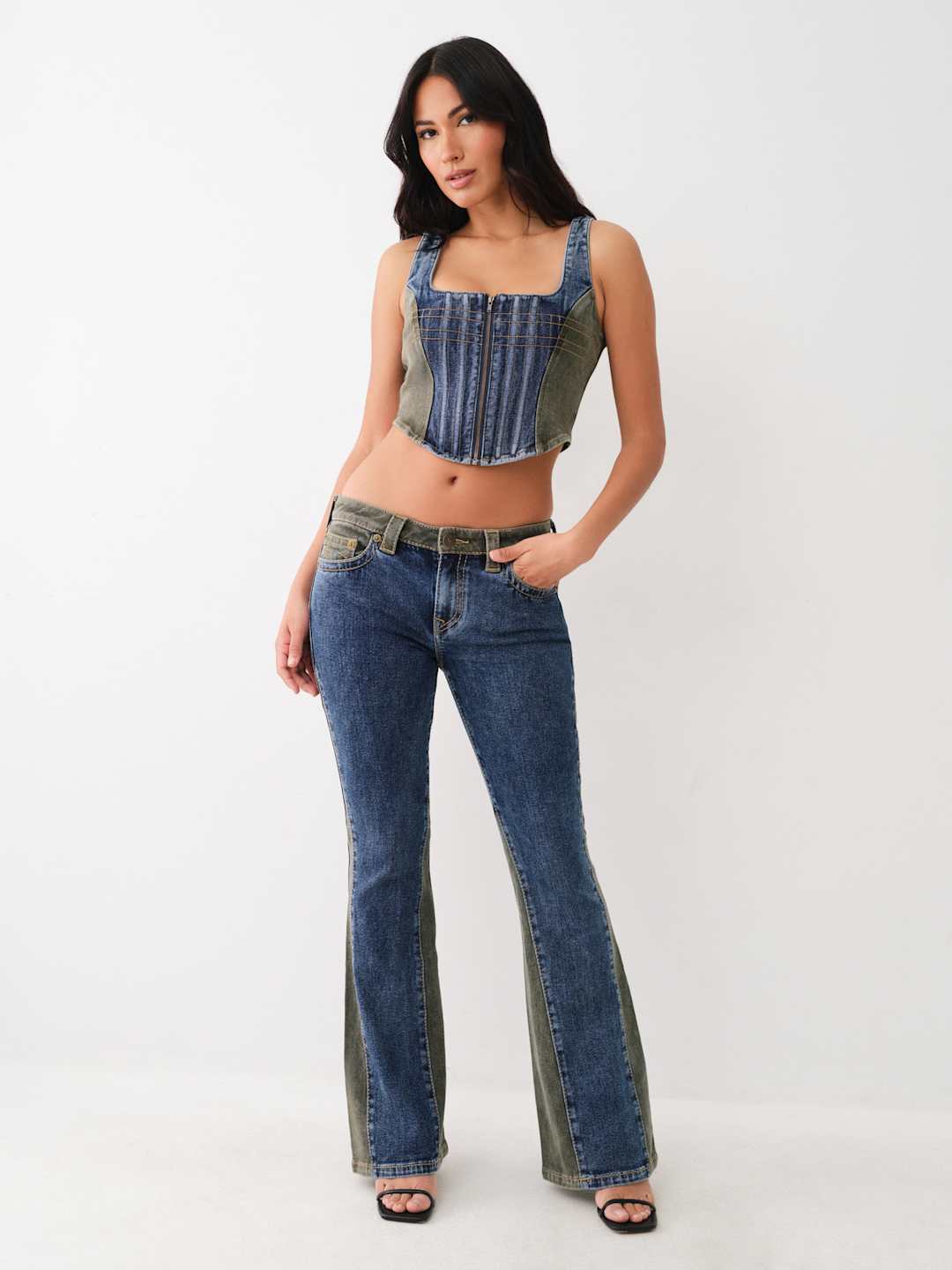 True Religion Mr Colour Block Flare Medium Wash