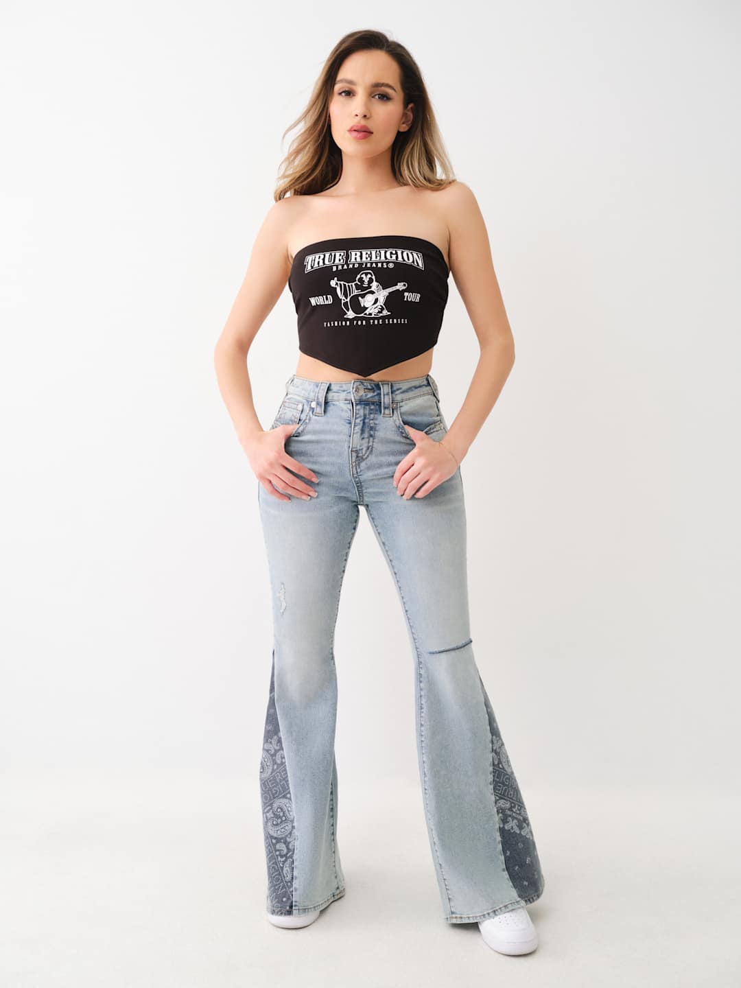 True Religion Jeans Paisley High Rise Flare Light Wash