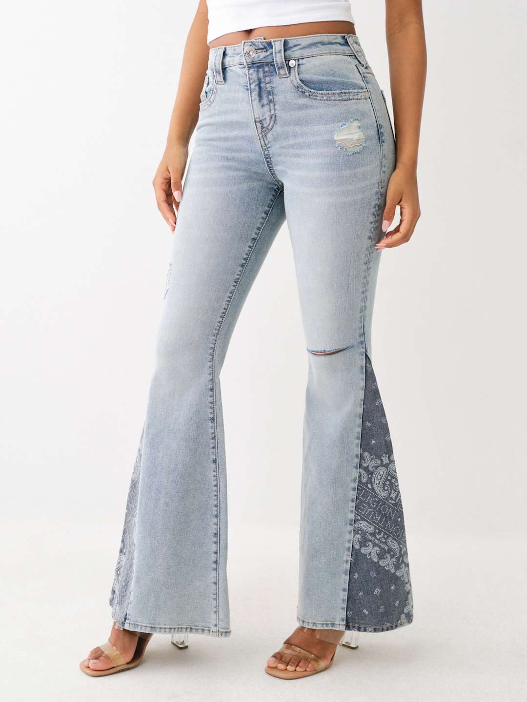 True Religion Jeans Paisley High Rise Flare Light Wash