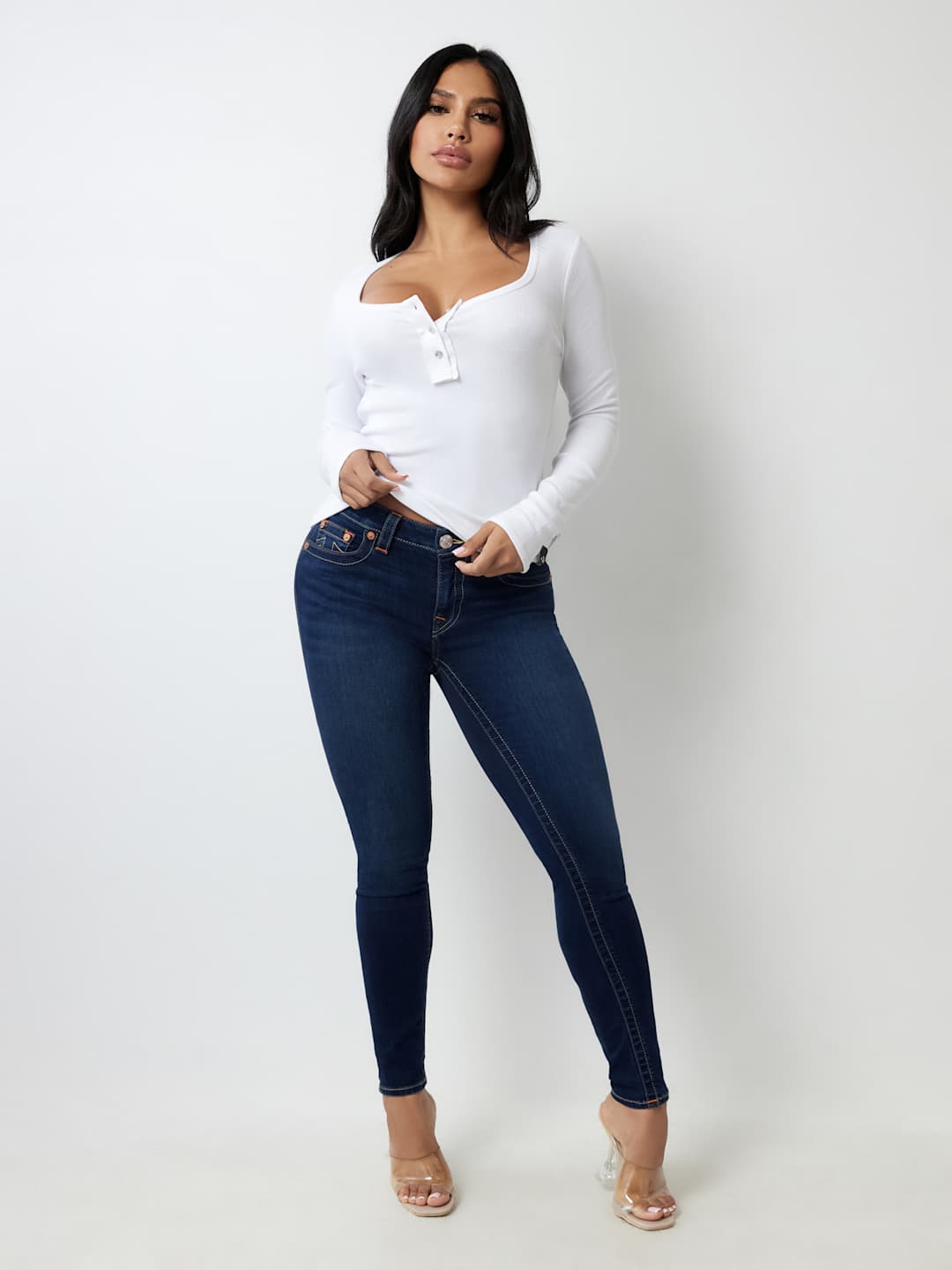 True Religion Crew LS Rib Raw Henley Optic White