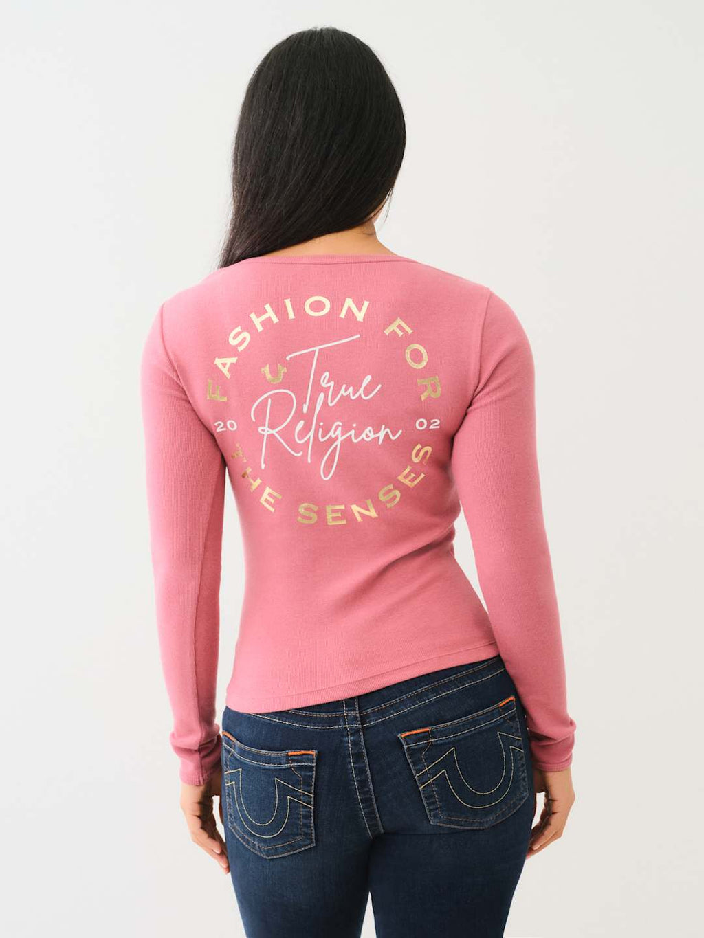 True Religion Crew LS Rib Raw Henley Mauvewood