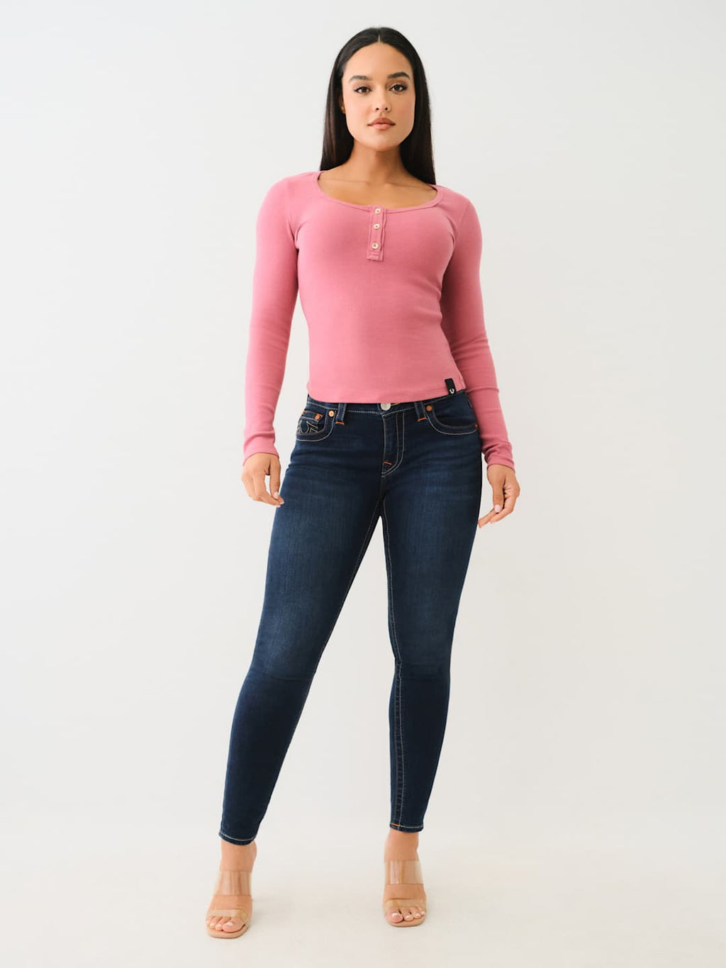 True Religion Crew LS Rib Raw Henley Mauvewood