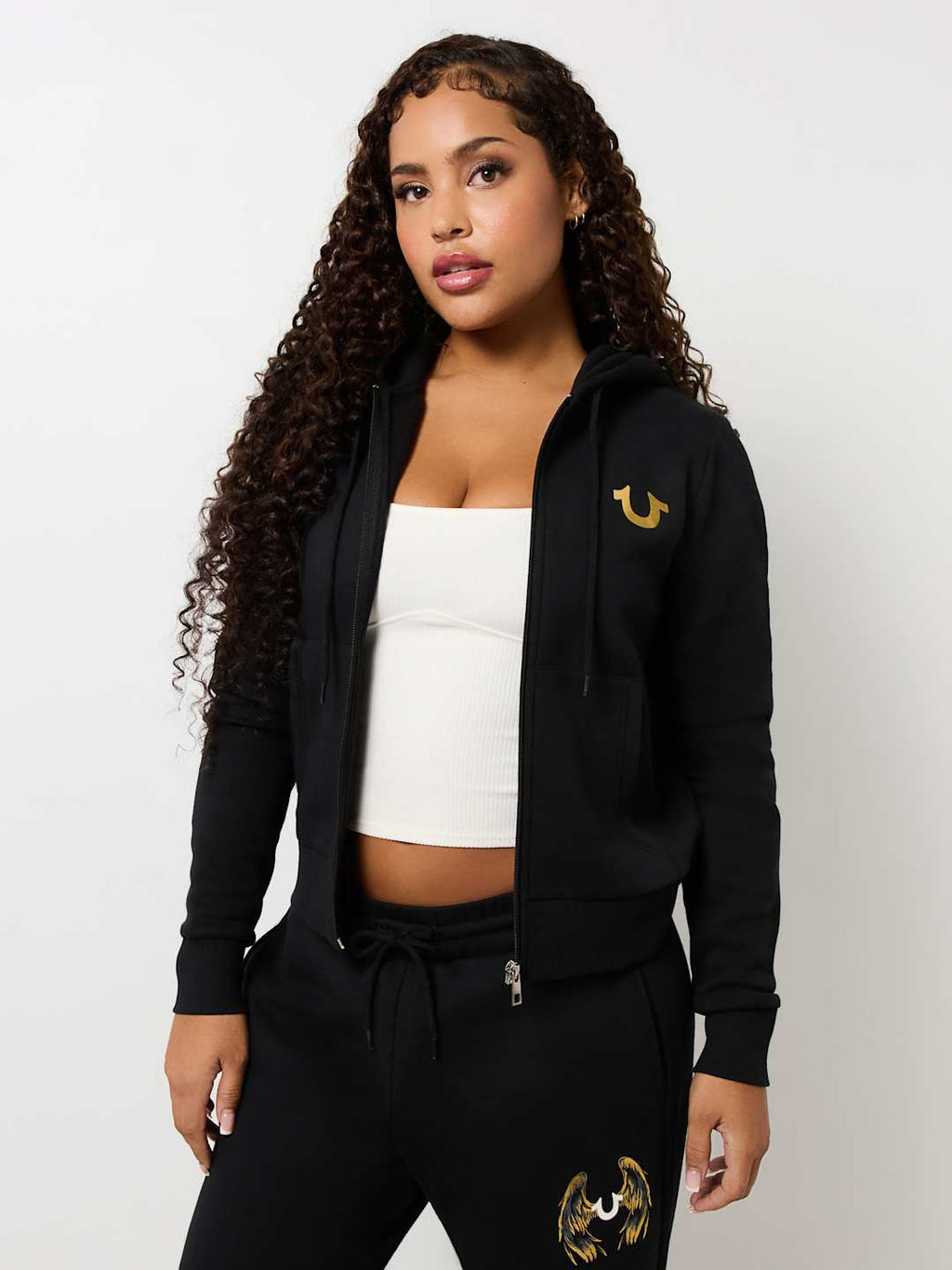 True Religion Sweater Ladies Angelic Wing Zip Hoodie Jet Black