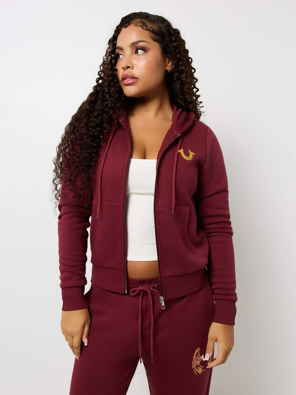 True Religion Sweater Ladies Angelic Wing Zip Hoodie Chocolate Truffle