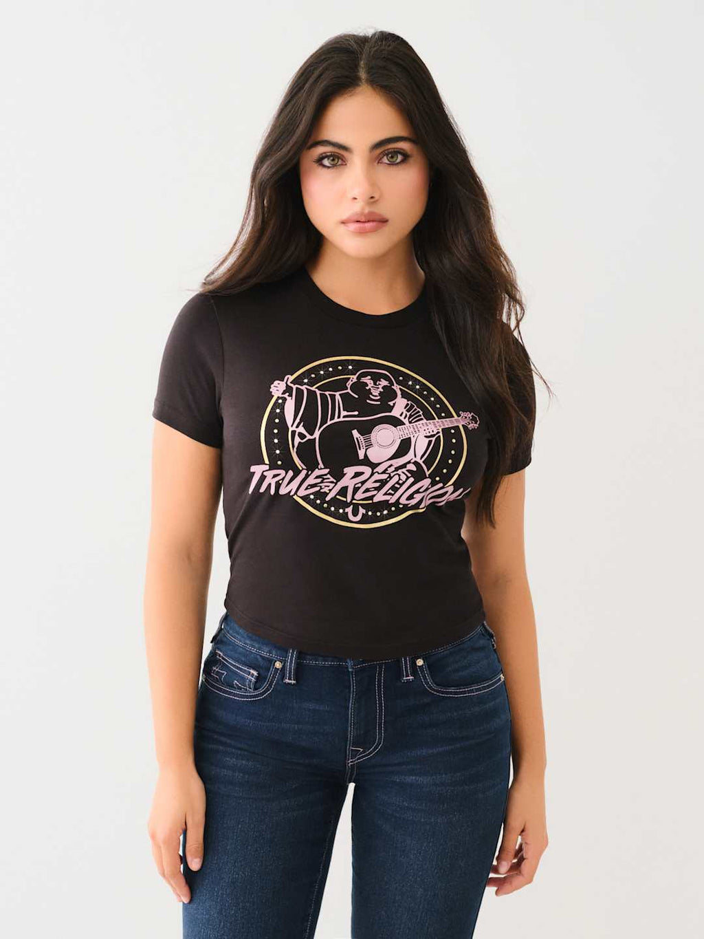 True Religion Crew Retro Crystal Baby Tee Jet Black