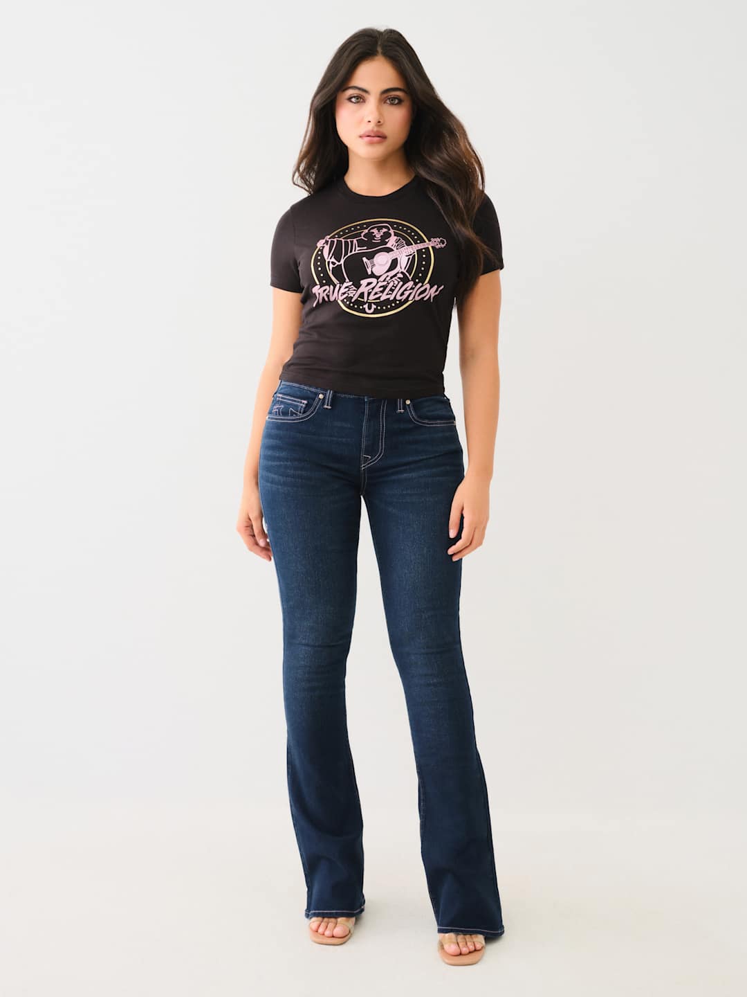 True Religion Crew Retro Crystal Baby Tee Jet Black