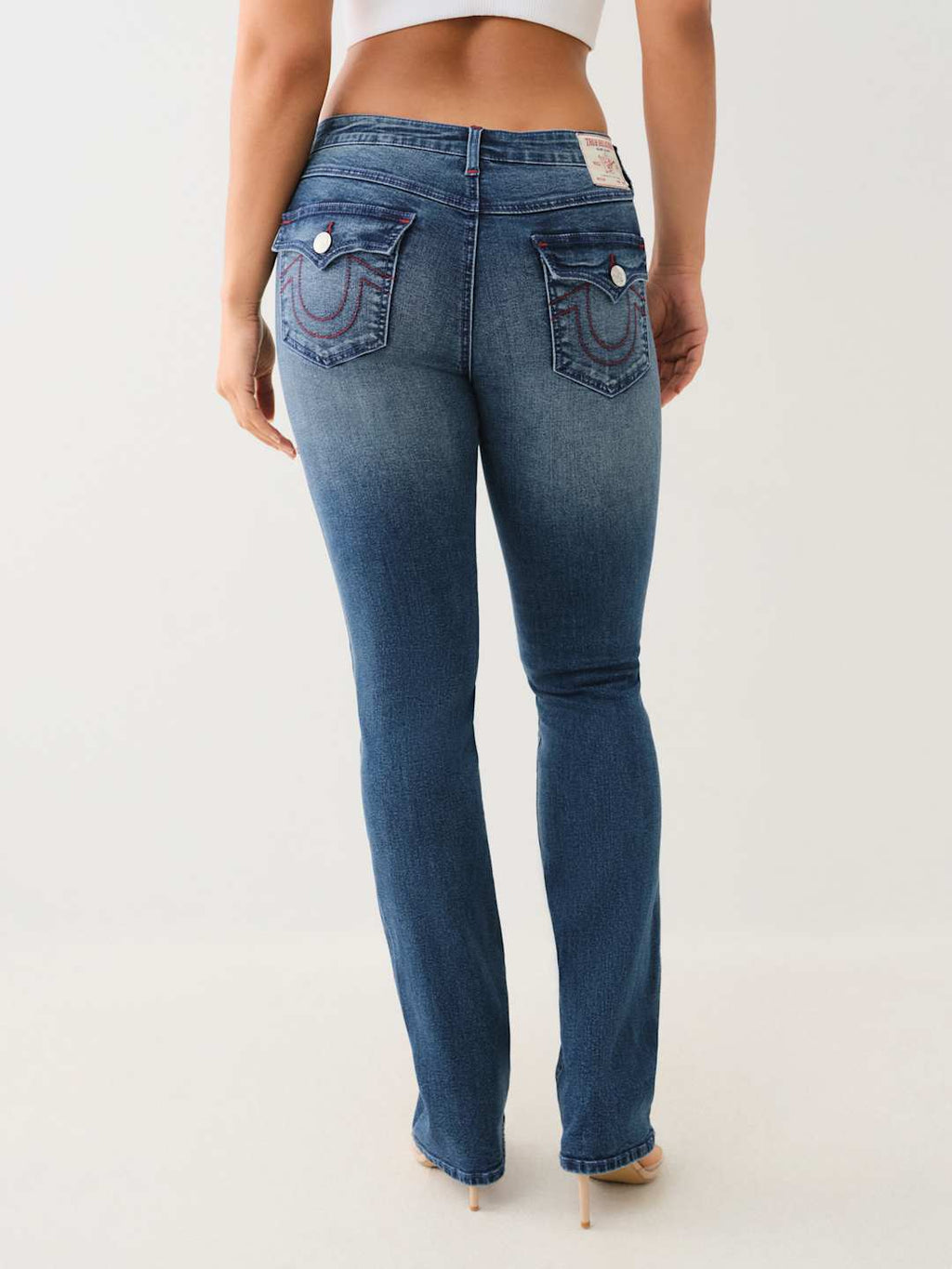 True Religion Jean Ladies Billie SN MR Flap Straight Medium Blizzard Wash