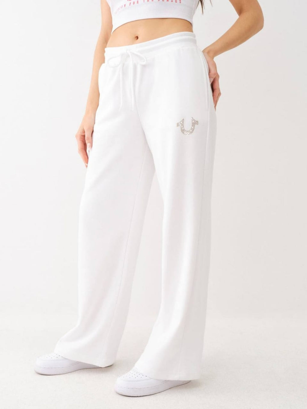True Religion Crystal French Terry Track Pants Winter White