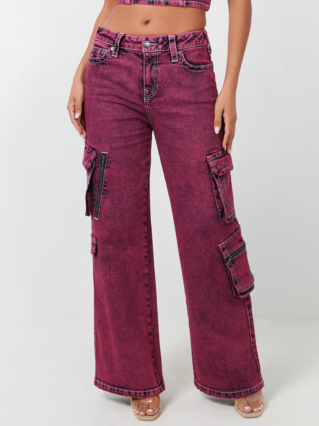 True Religion Bobbi Cargo Pants Overdye Fiona Pink