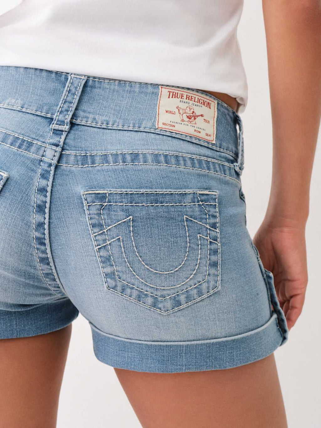 True Religion Sammy Shorts Mid Rise Big T Light Wash