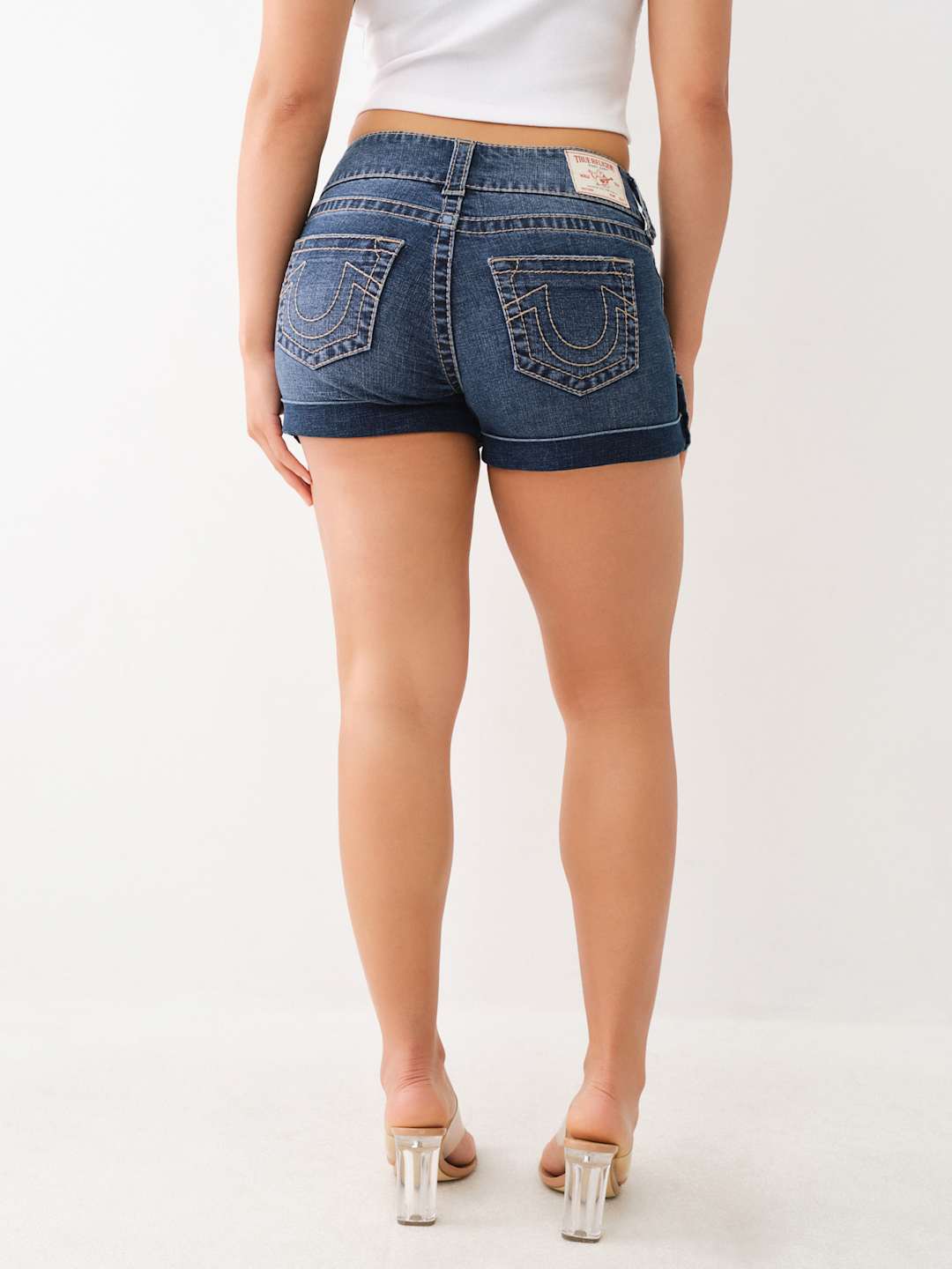 True Religion Sammy Shorts Mid Rise Big T Medium Wash