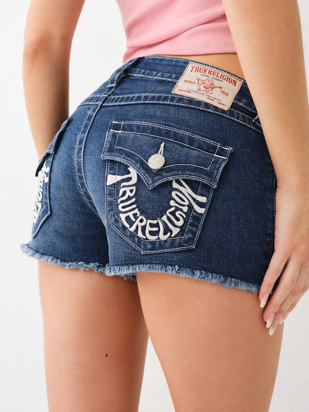 True Religion Shorts Joey Embroidered Low Rise Denim