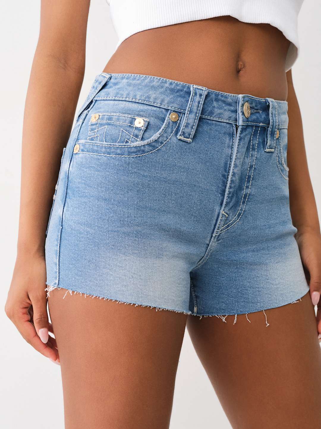 True Religion Maisie Shorts High Rise Rope Stitch Light Wash