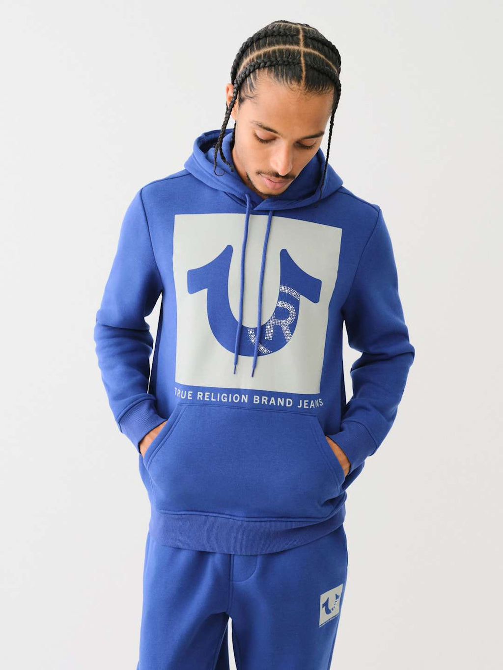 True Religion Sweater Registered Stud Pullover Hoodie Sodalite Blue