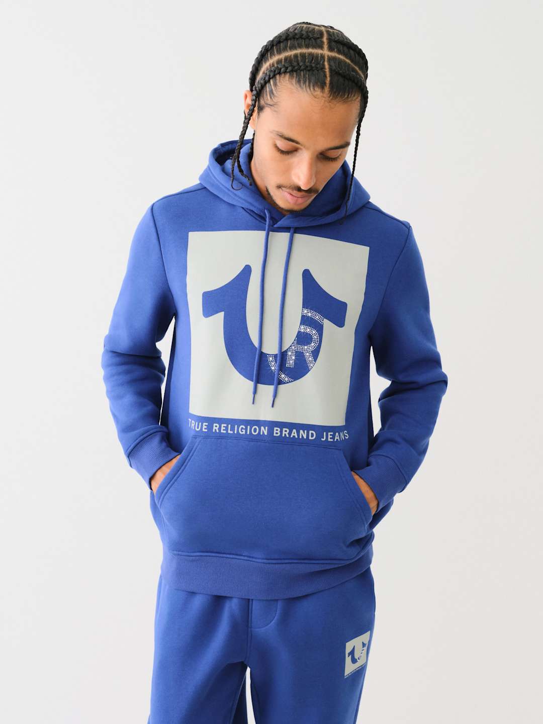 True Religion Sweater Registered Stud Pullover Hoodie Sodalite Blue