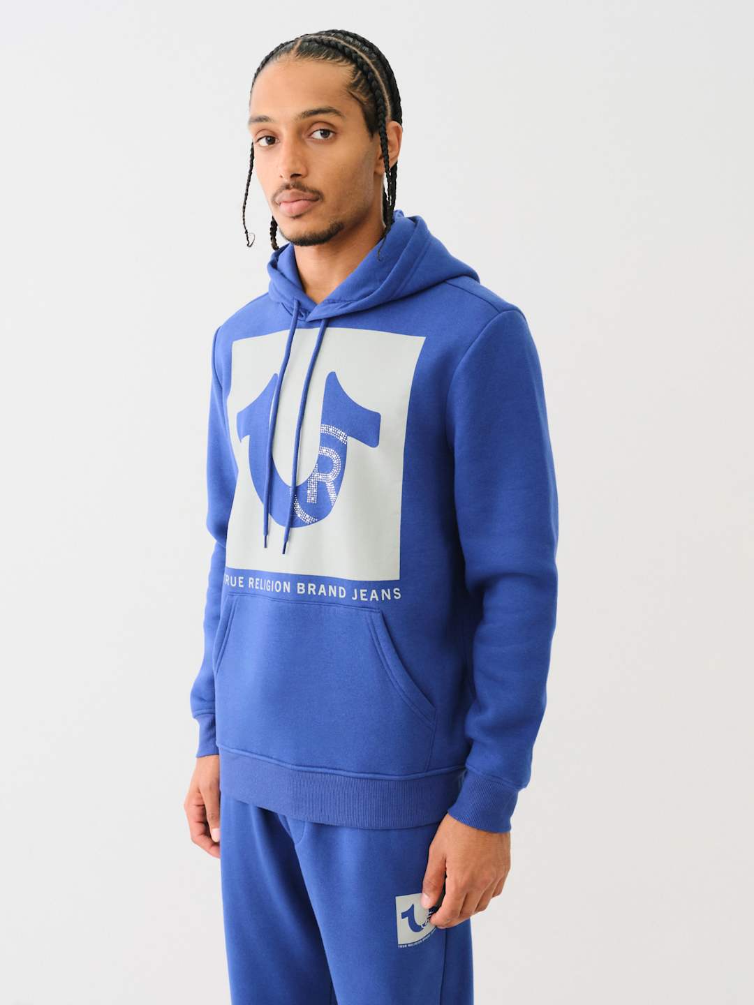 True Religion Sweater Registered Stud Pullover Hoodie Sodalite Blue