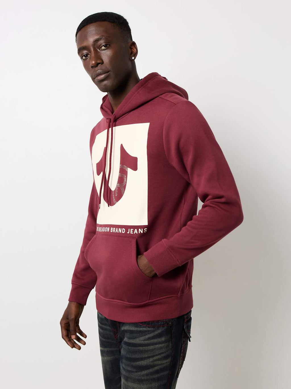 True Religion Sweater Registered Stud Pullover Hoodie Chocolate Truffle