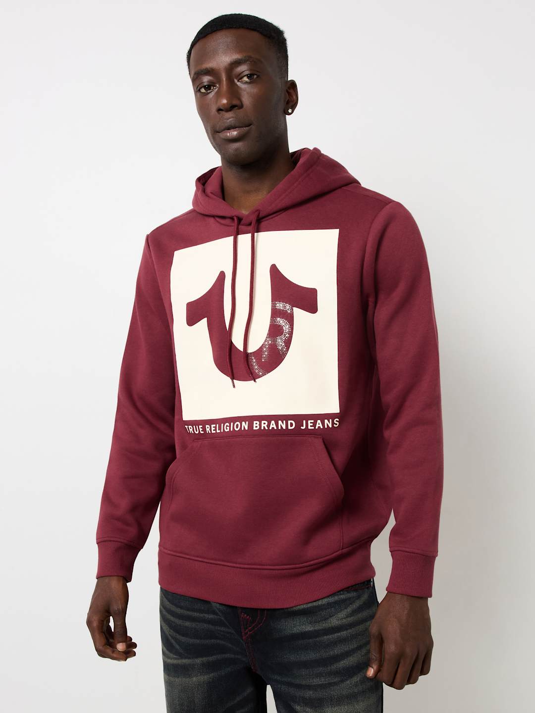 True Religion Sweater Registered Stud Pullover Hoodie Chocolate Truffle