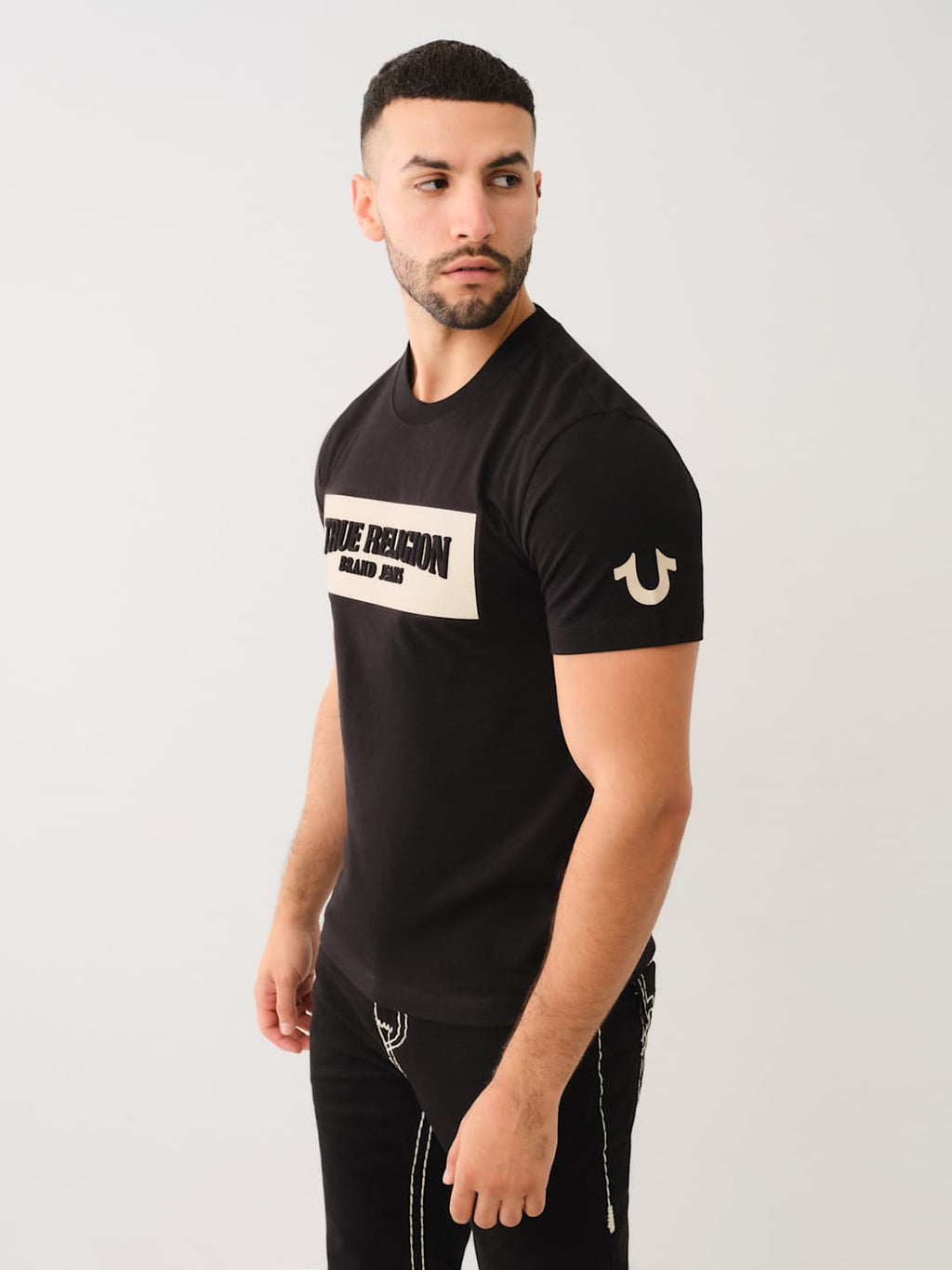 True Religion Crew Embossed Box Arch SS Tee Jet Black