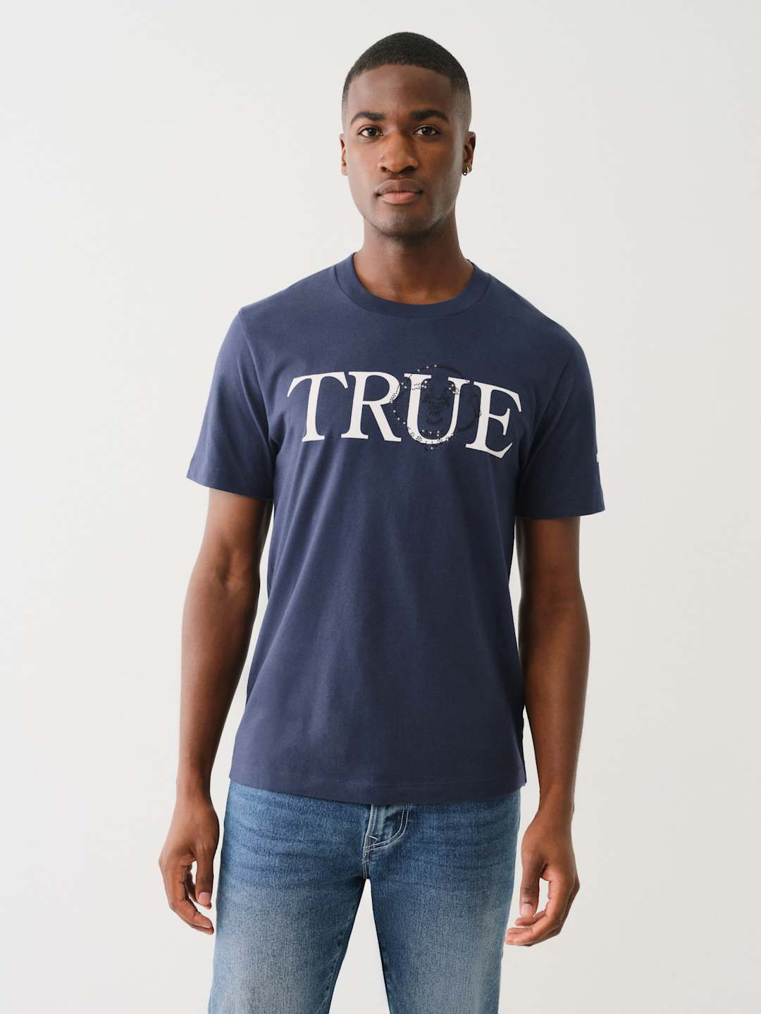 True Religion Crew True Crystal Face SS Tee Dress Blue