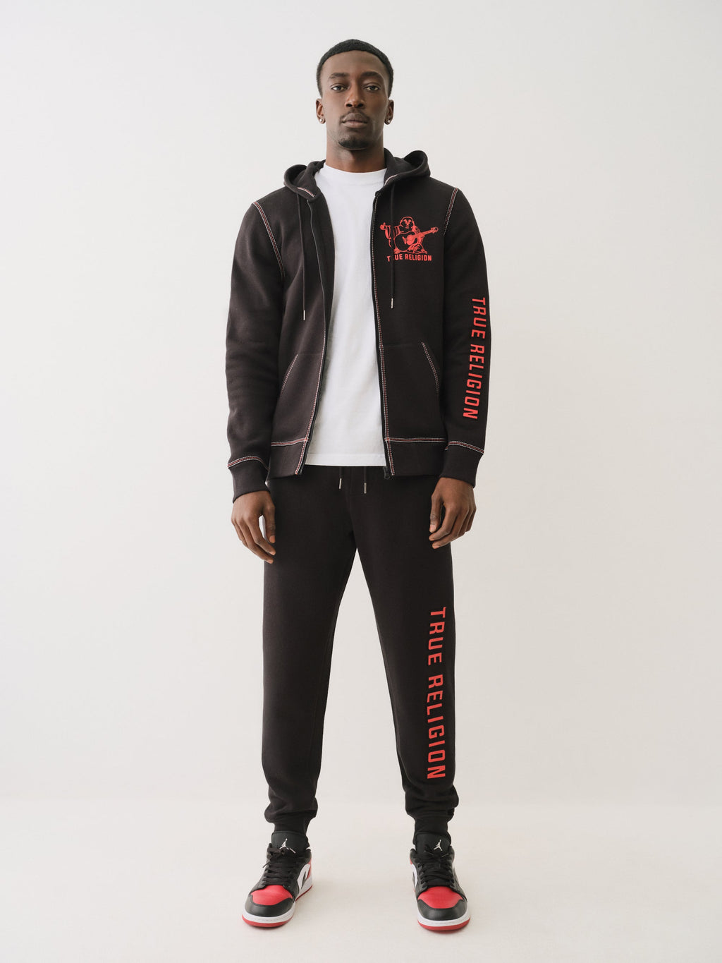 True Religion Embossed Triple Zip Hoodie Jet Black