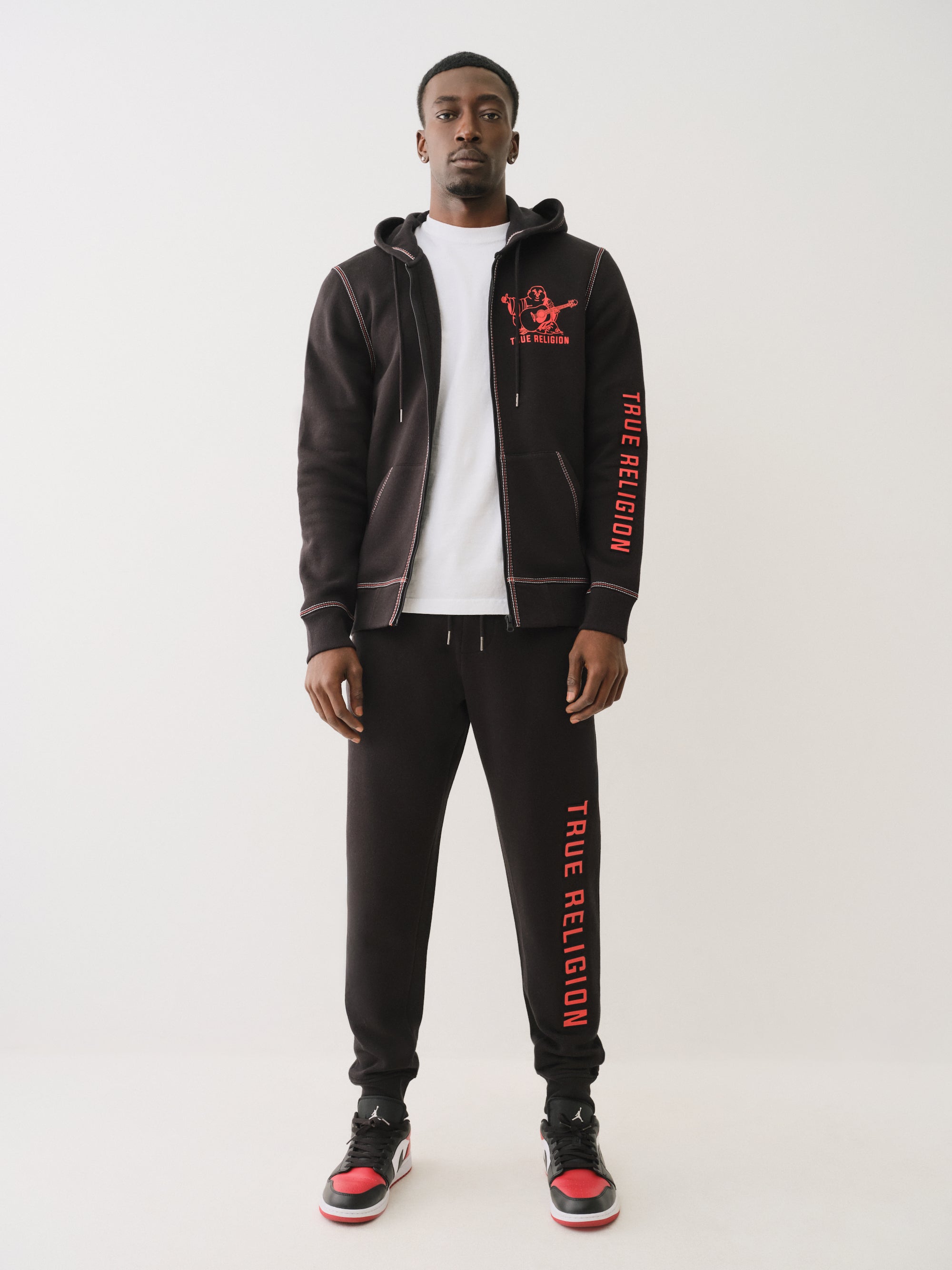 True Religion Embossed Triple Zip Hoodie Jet Black