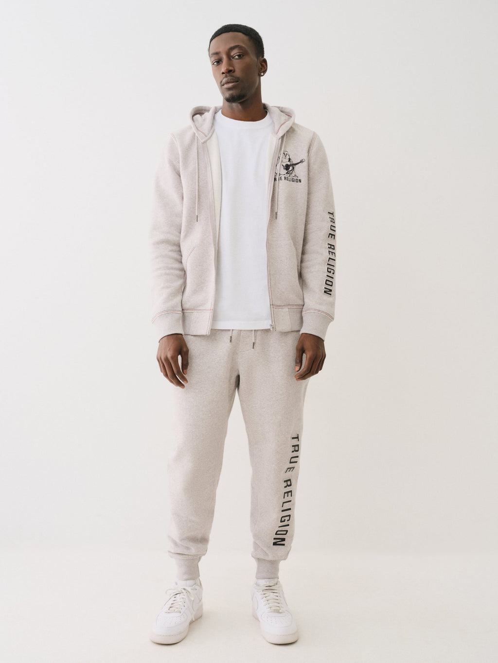 True Religion Embossed Triple Zip Hoodie Heather Grey