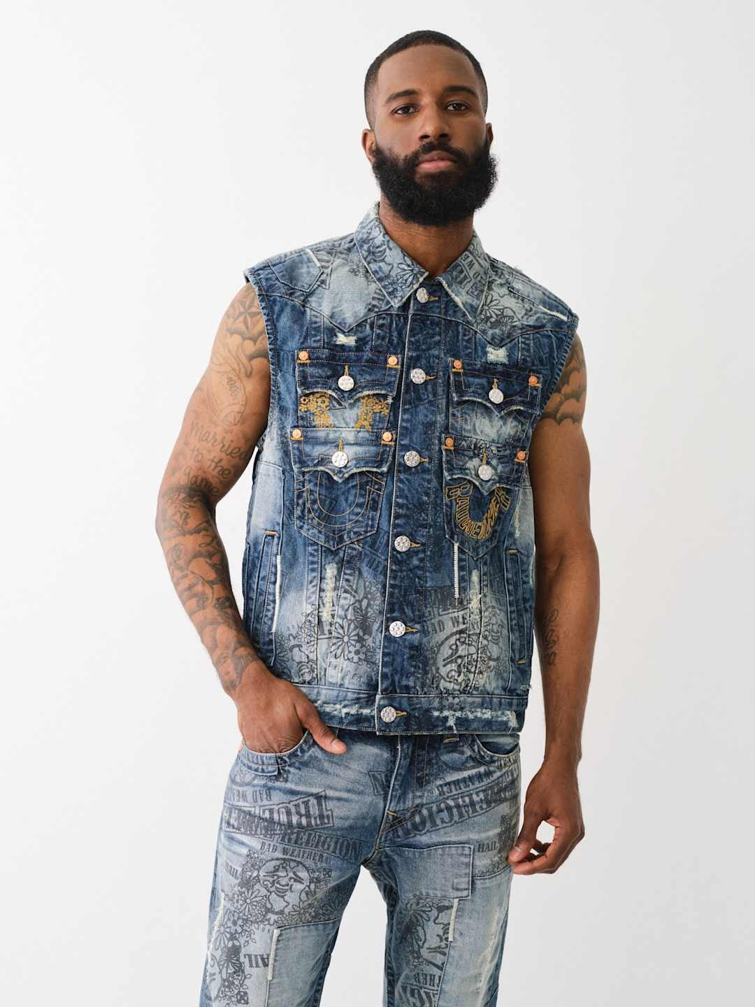 True Religion T-Shirt Stacked Pocket Vest Brown