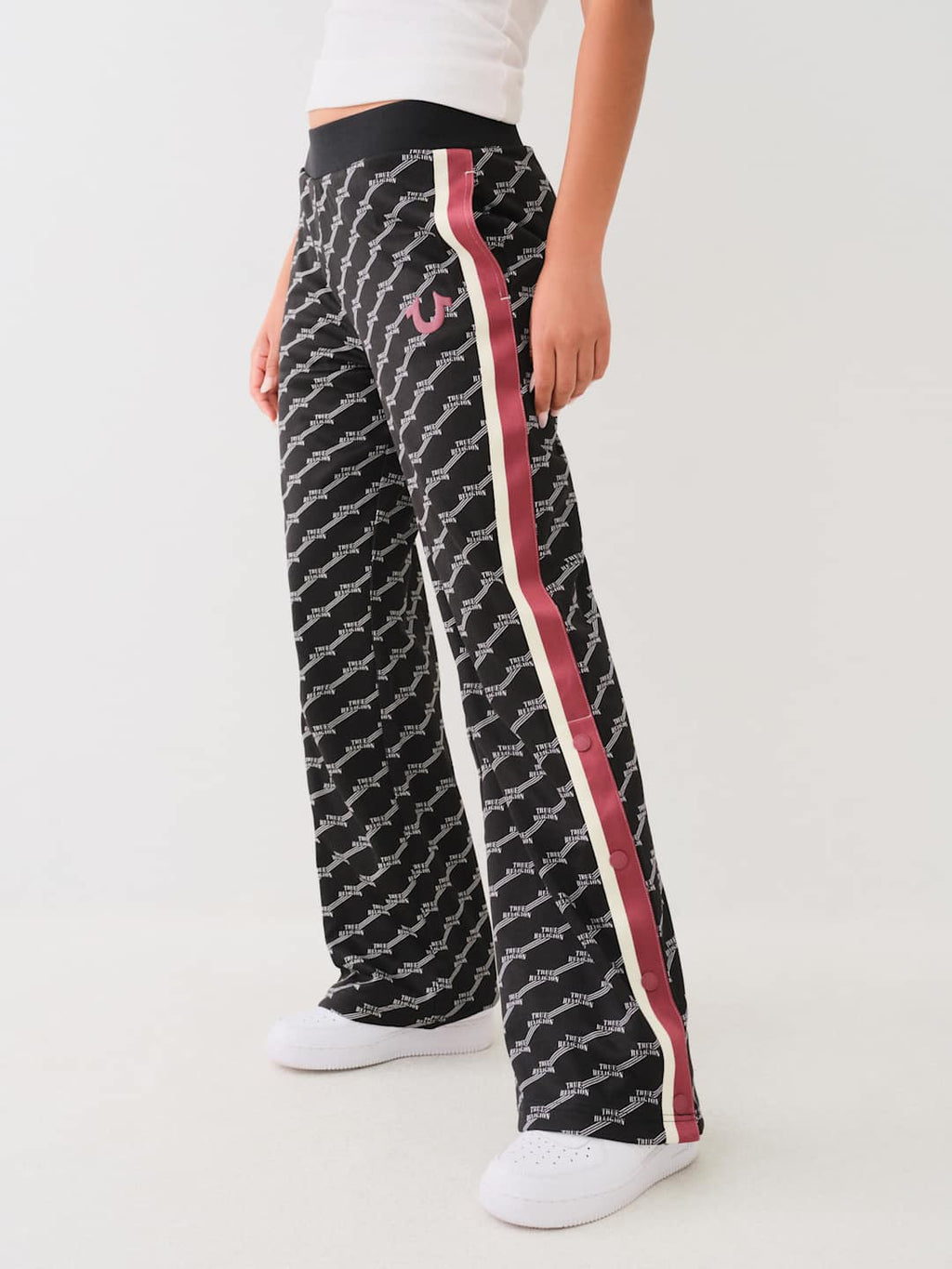 True Religion Monogram Ladies Track Pants Jet Black