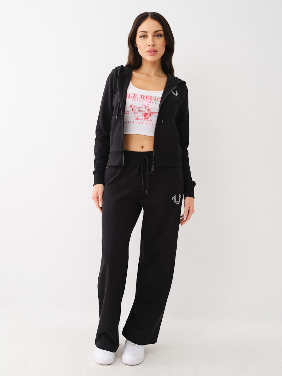 True Religion Crystal French Terry Track Pants Winter White