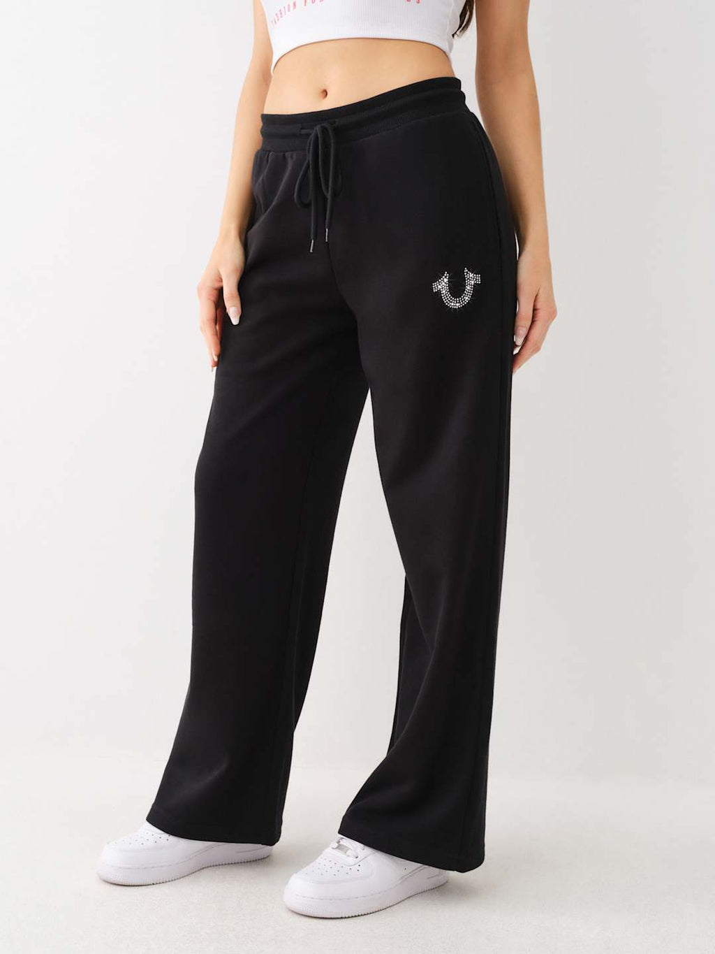 True Religion Crystal French Terry Track Pants Winter White