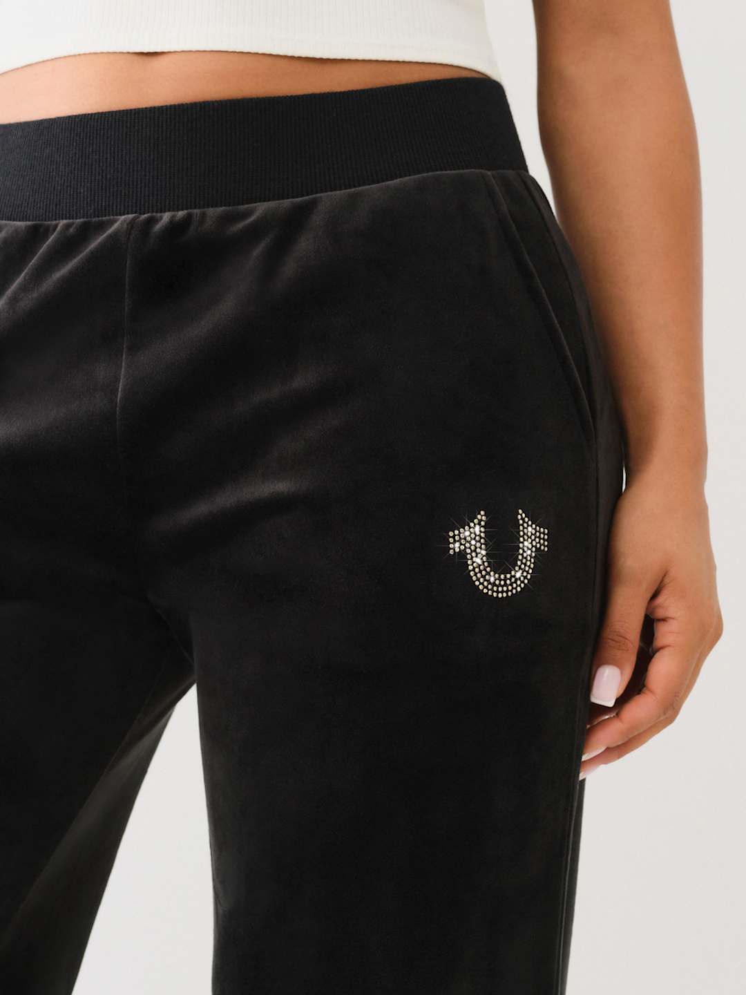True Religion Crystal Wing Track Pants Stright Leg Jet Black