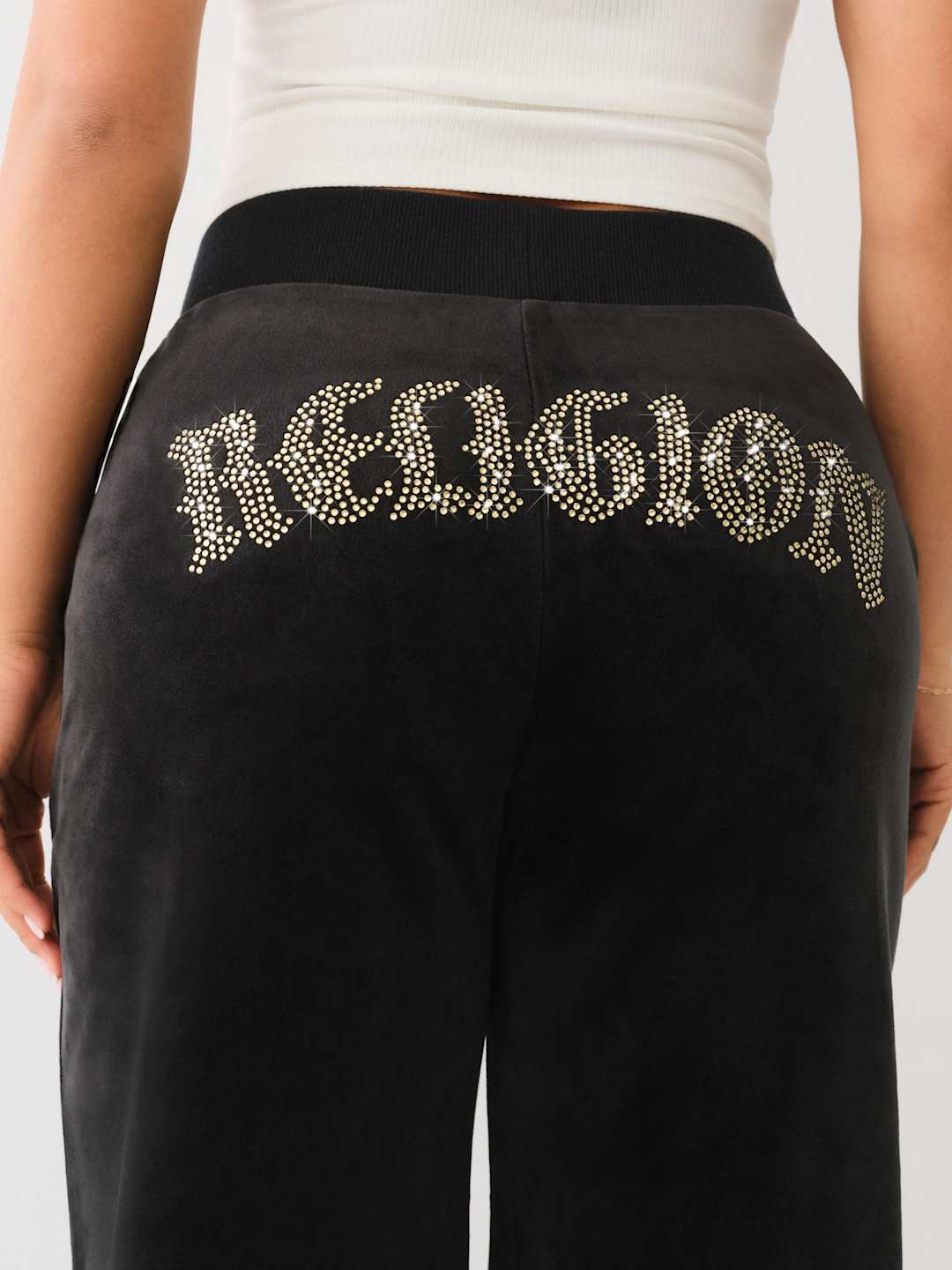 True Religion Crystal Wing Track Pants Stright Leg Jet Black