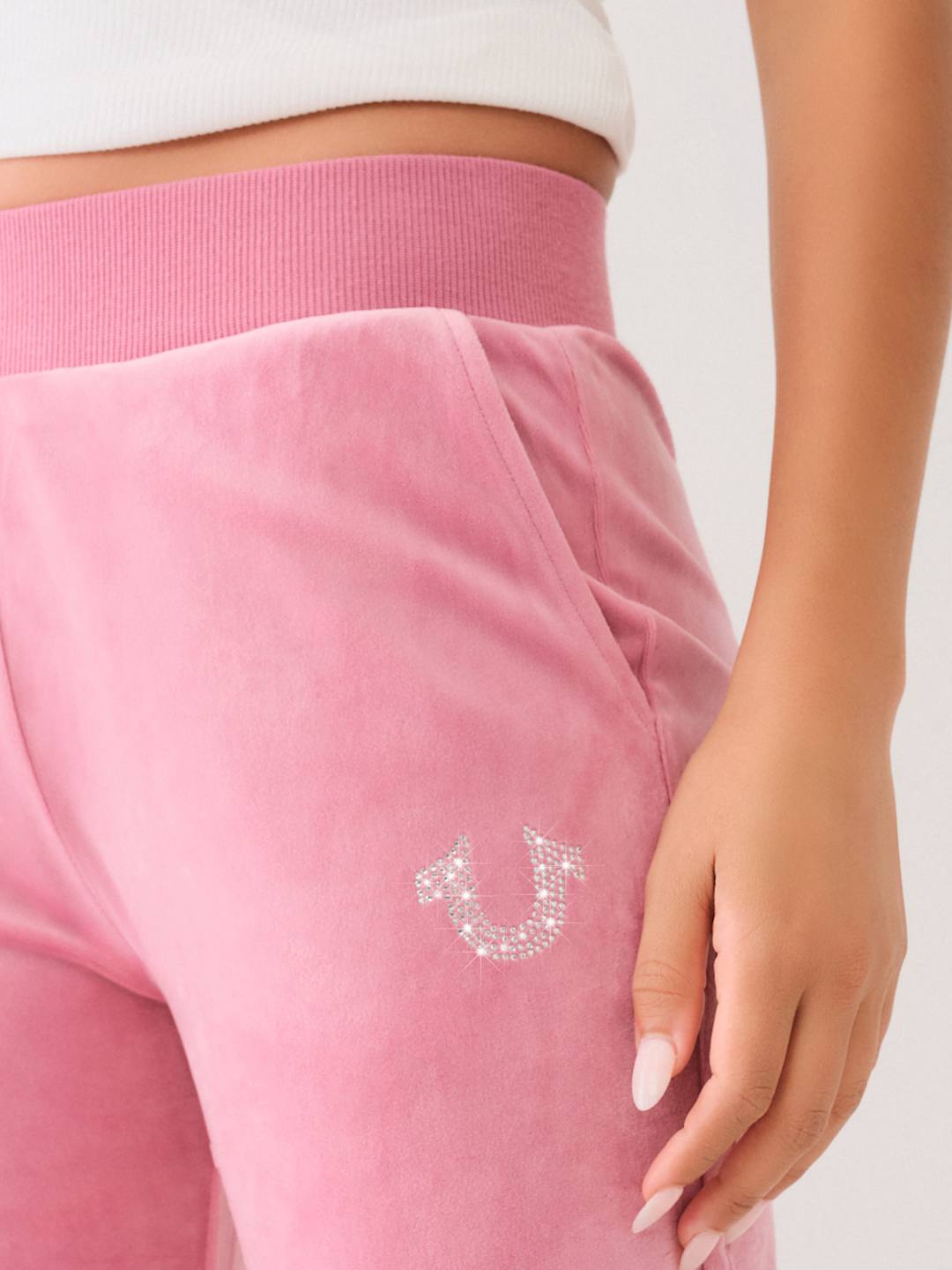 True Religion Crystal Wing Track Pants Stright Leg Heather Rose