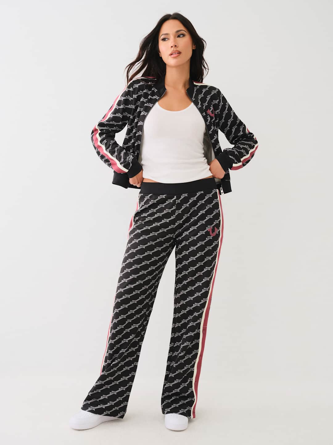 True Religion Monogram Ladies Track Pants Jet Black