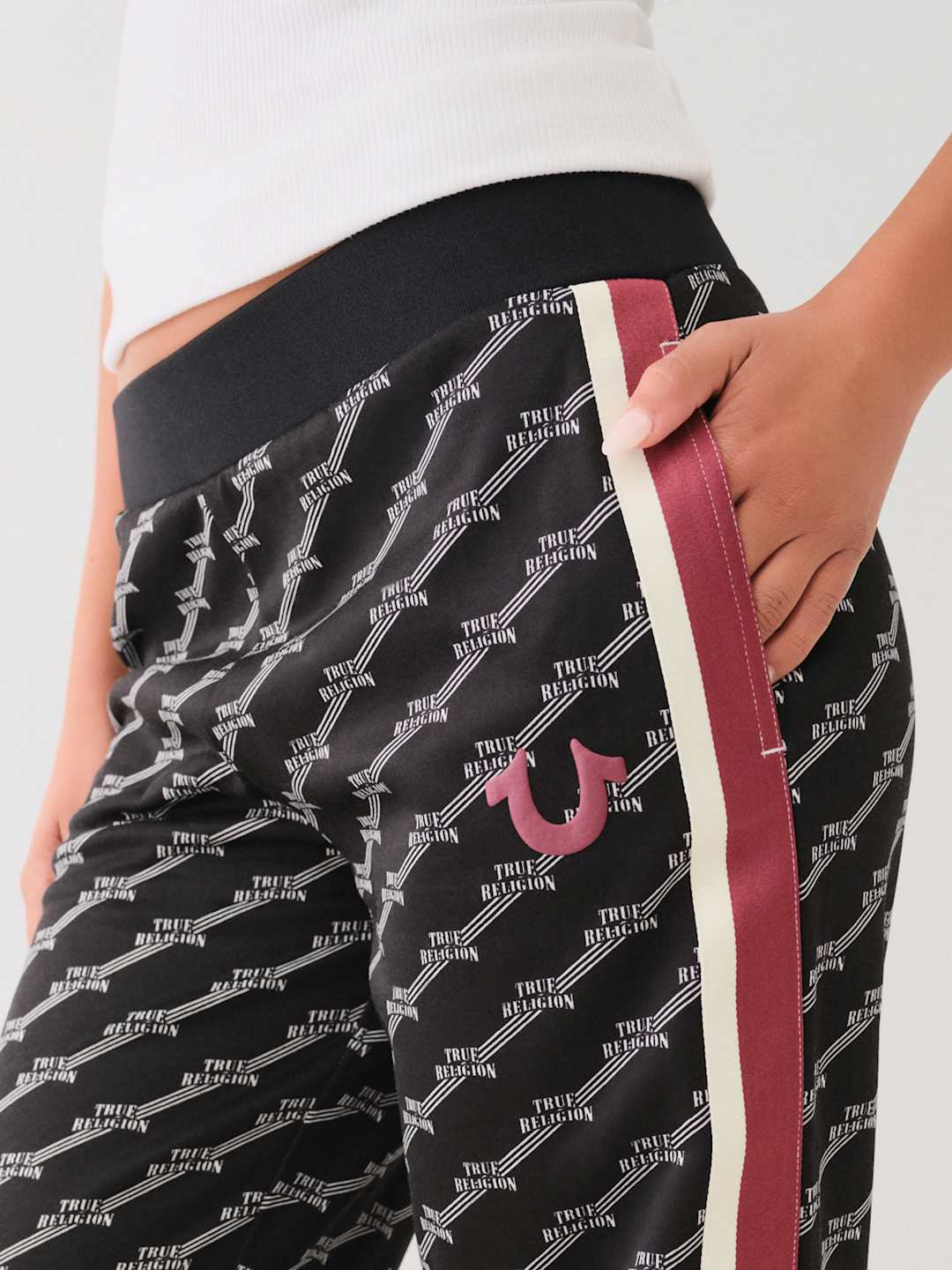 True Religion Monogram Ladies Track Pants Jet Black