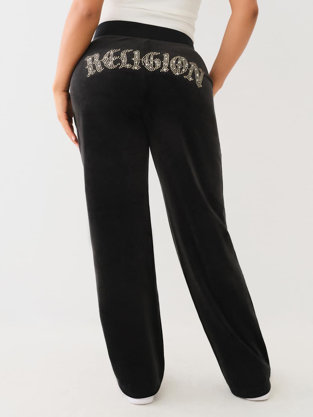 True Religion Crystal Wing Track Pants Stright Leg Jet Black
