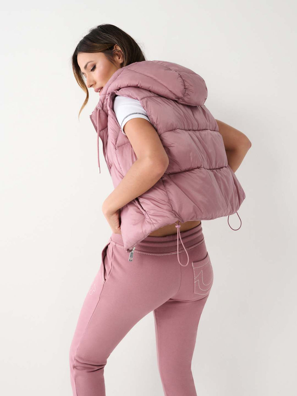 True Religion Jacket Ladies Foil Puffer Vest Wistful Mauve