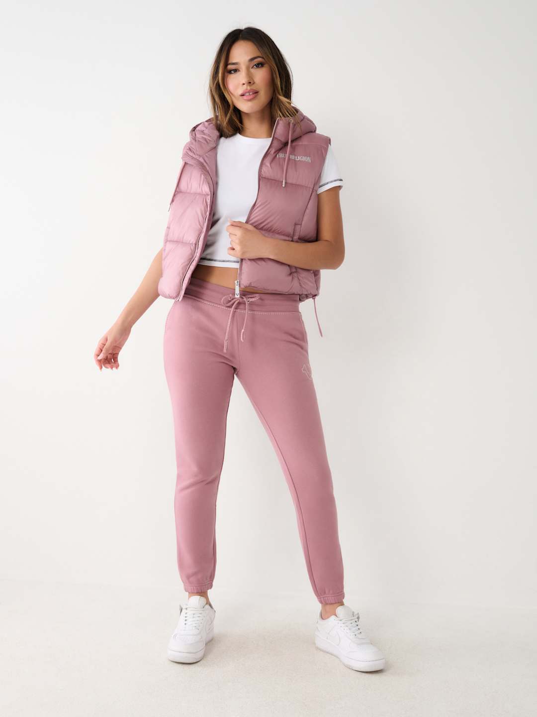 True Religion Jacket Ladies Foil Puffer Vest Wistful Mauve