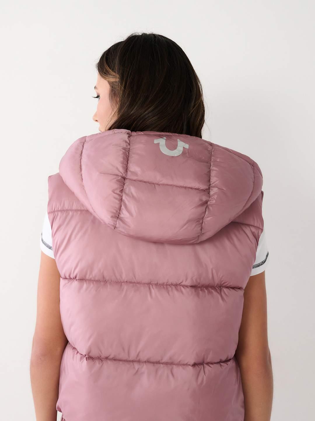 True Religion Jacket Ladies Foil Puffer Vest Wistful Mauve