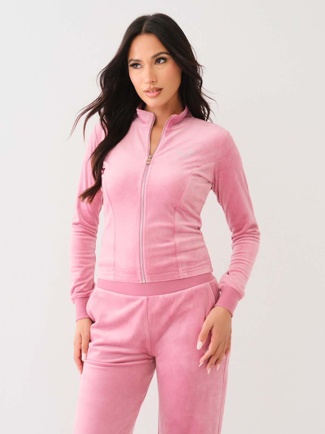 True Religion Crystal Wings Jacket Velour Heather Rose