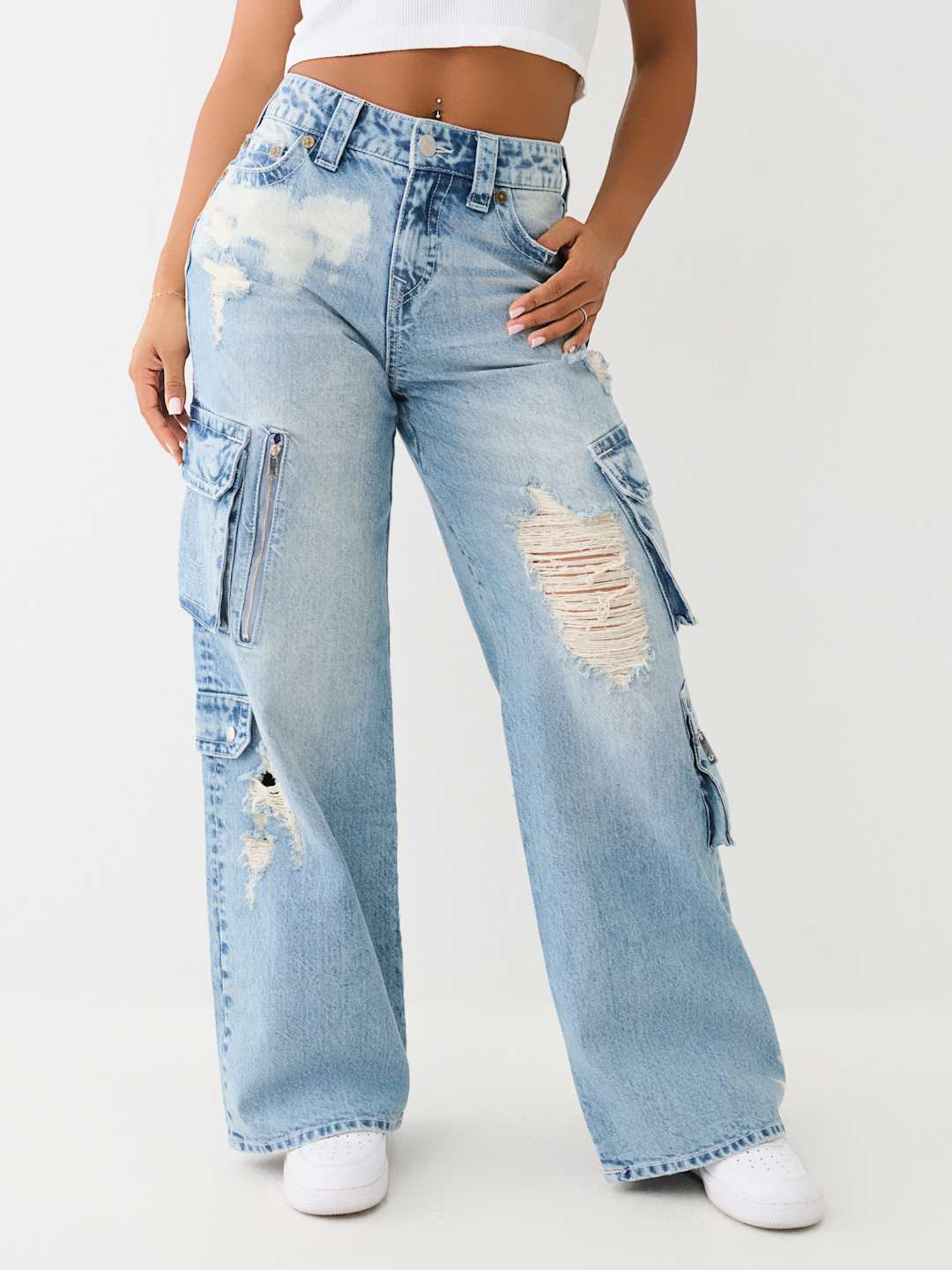 True Religion Destroy Bobbi Cargo Pants Ladies Celeste