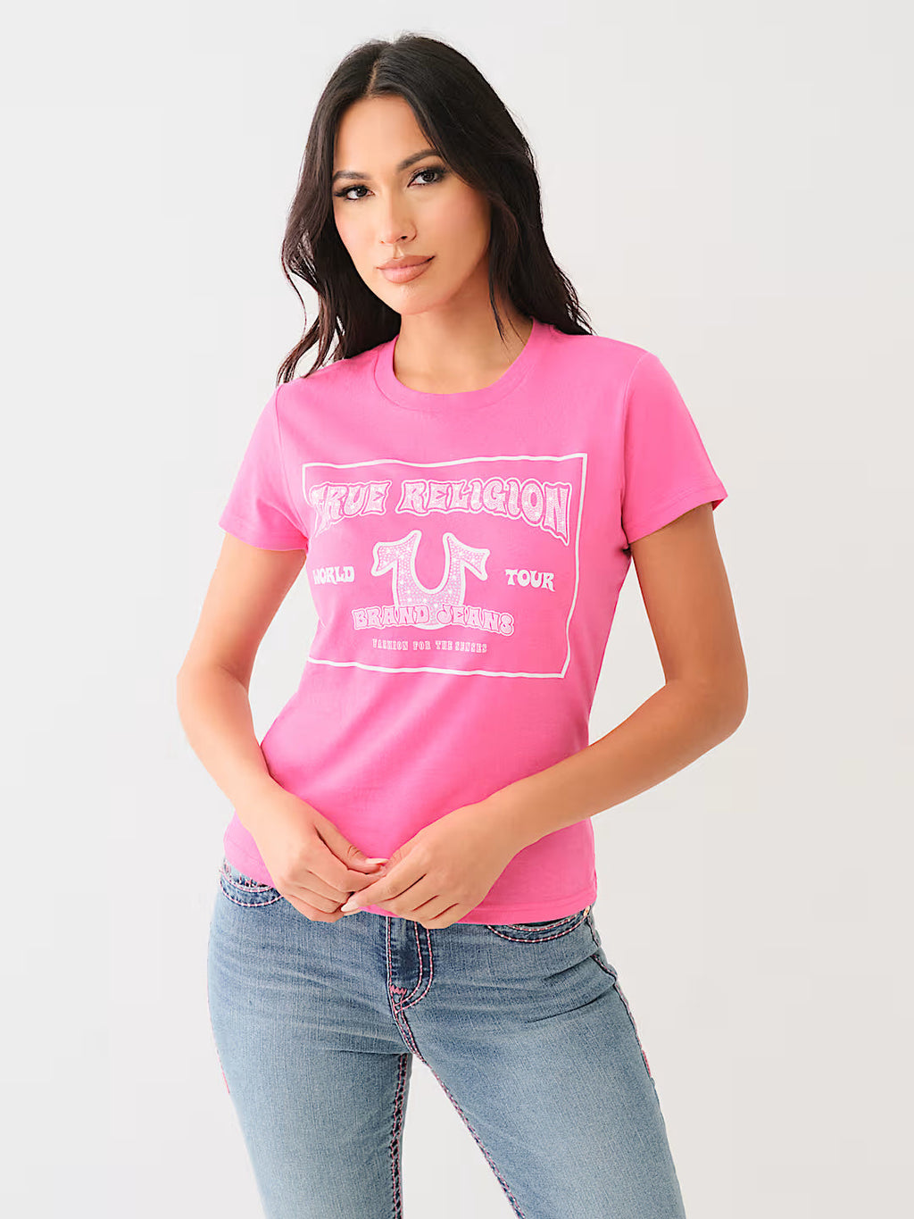 True Religion Crystal Retro T-Shirt Magenta