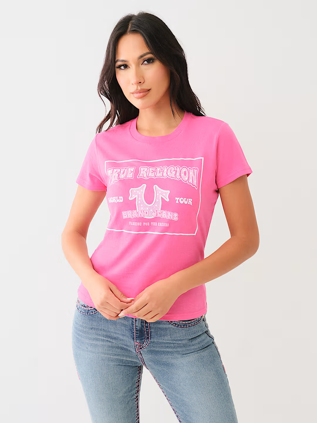 True Religion Crystal Retro T-Shirt Magenta