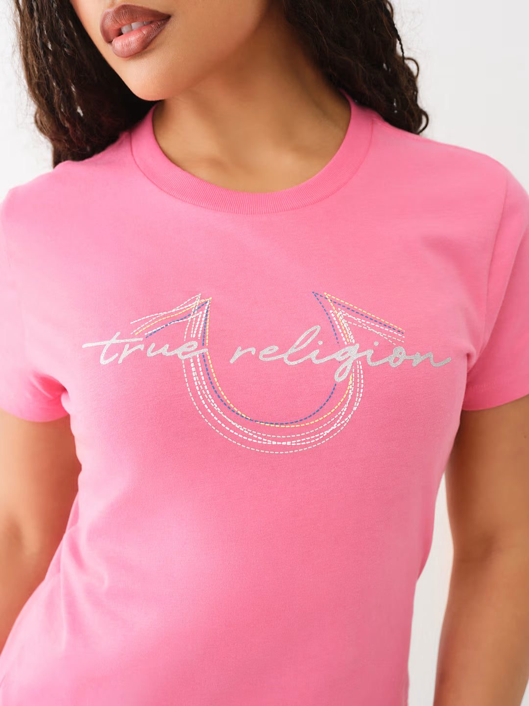 True Religion Horseshoe Stitch T-Shirt Hot Pink