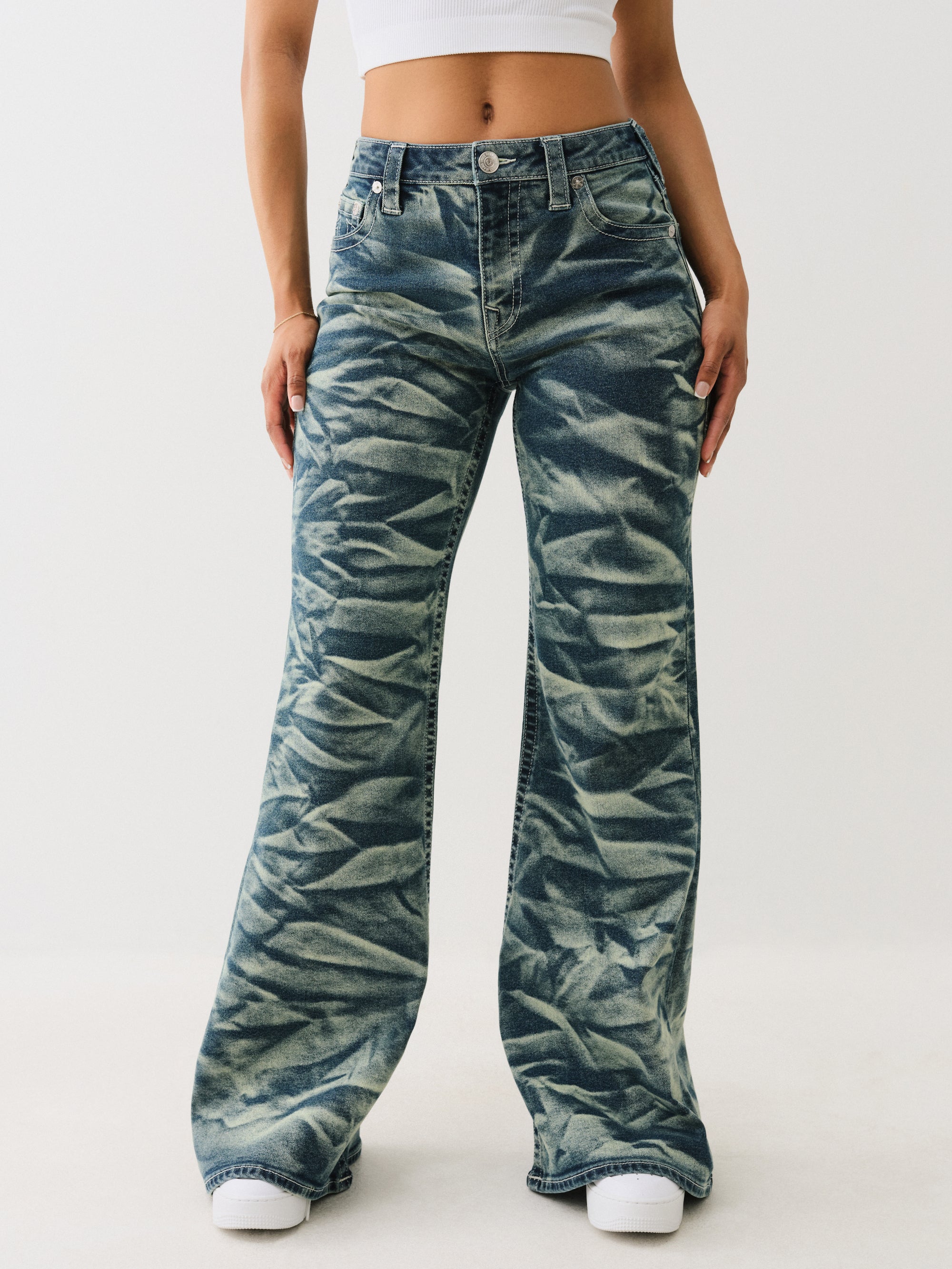 True Religion Crinkle Wash Katrina Hr Flare Lagoon Azure